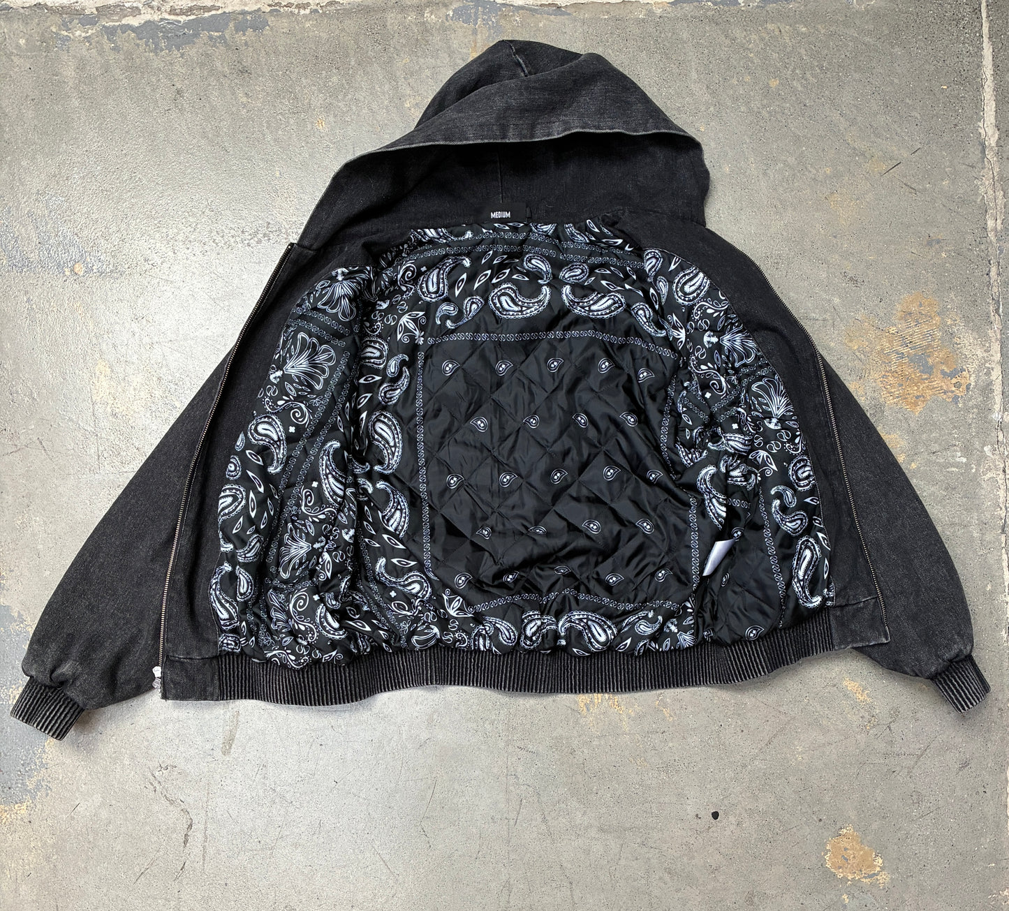 Shakawear Hooded Denim Bomber Washed Black Medium (Pre-Owned
