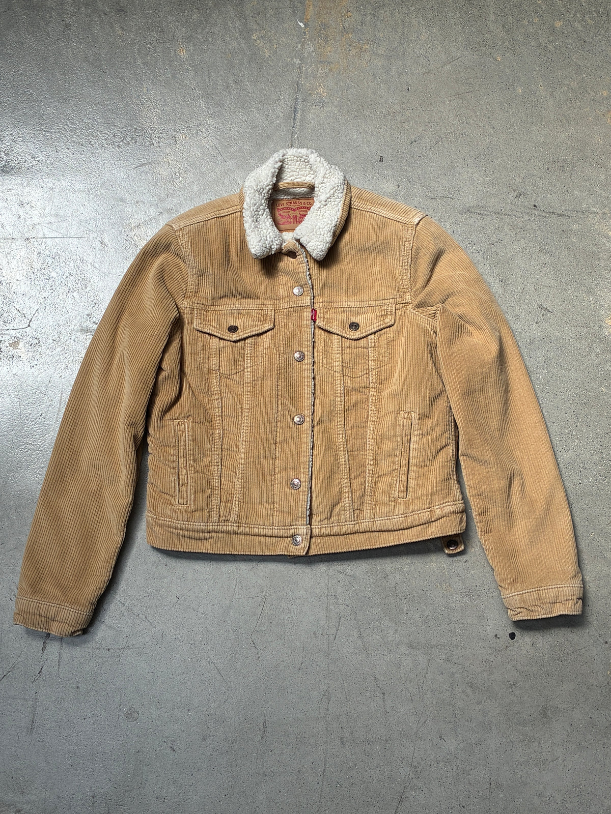 Women's Levi's Sherpa Lined Corduroy Jacket Tan Small (Pre-Owned)