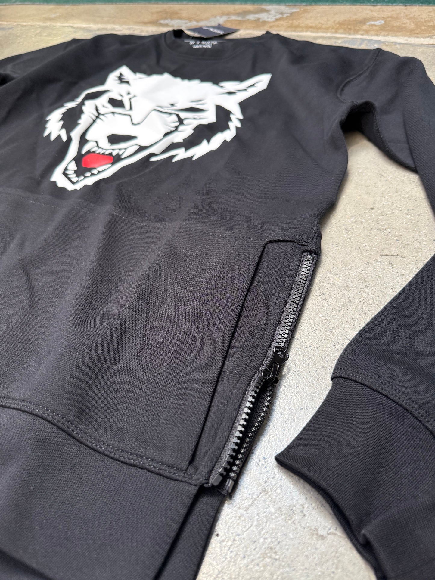 Wolf Collection Logo Front Pocket Crewneck Black