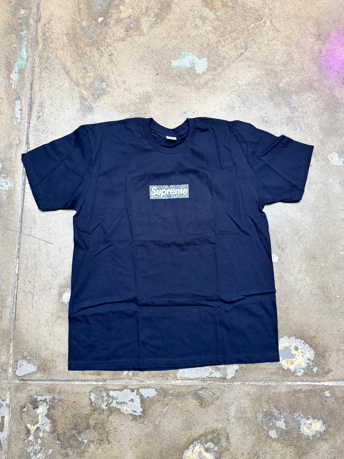 Supreme Navy Paisley Box Logo T Shirt Navy XL