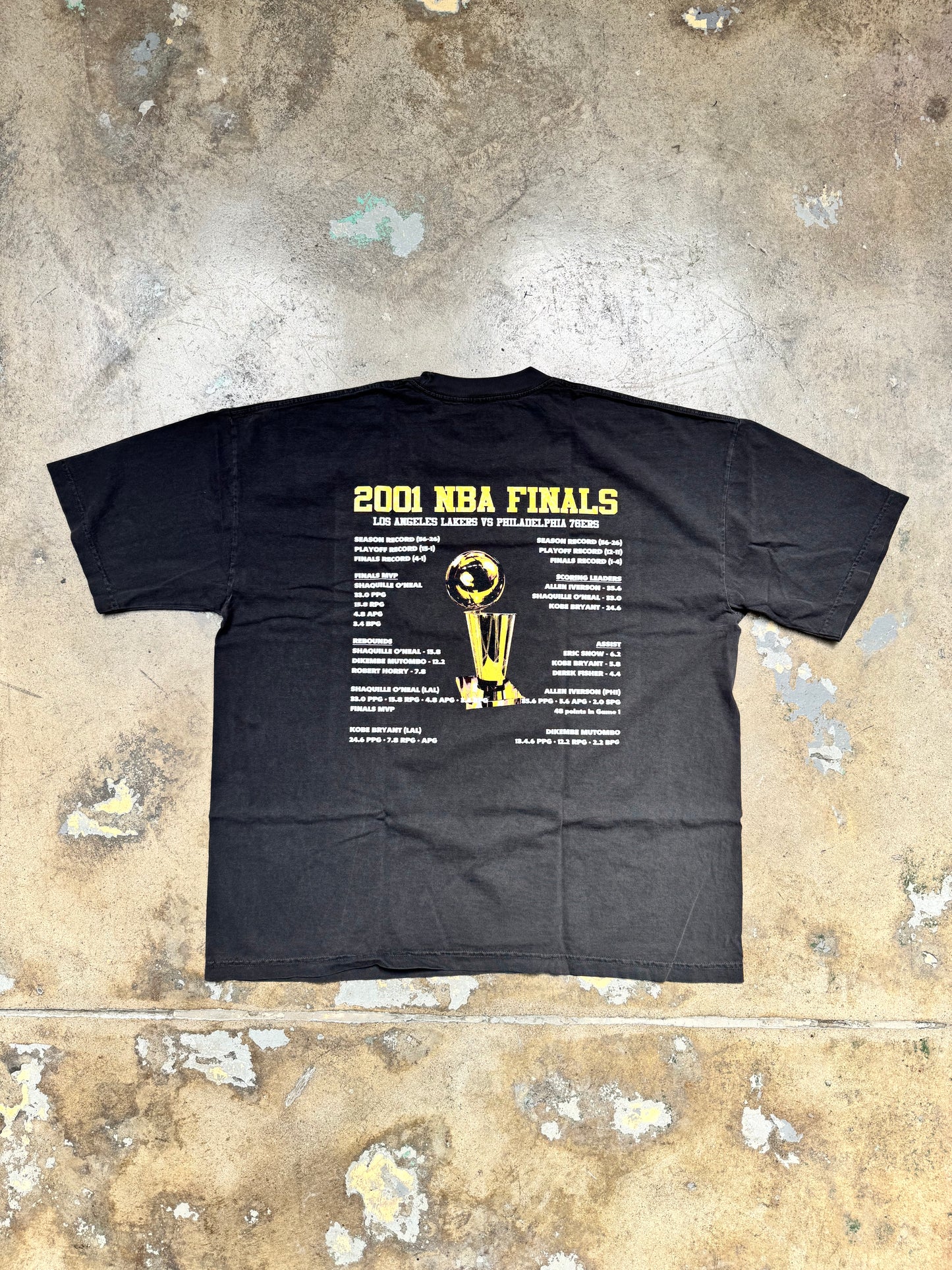 Popcxrn "The 2000 NBA Finals Los Angeles Lakers VS Philadelphia 76er's Stats" T Shirt Washed Black