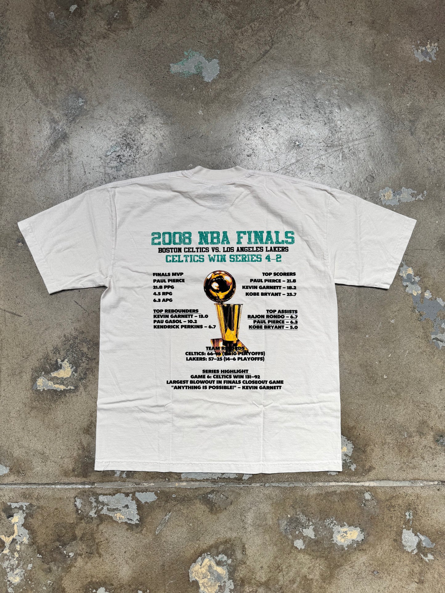 Popcxrn "The 2008 Finals Los Angeles Lakers VS Boston Celtics Stats" T shirt Off White