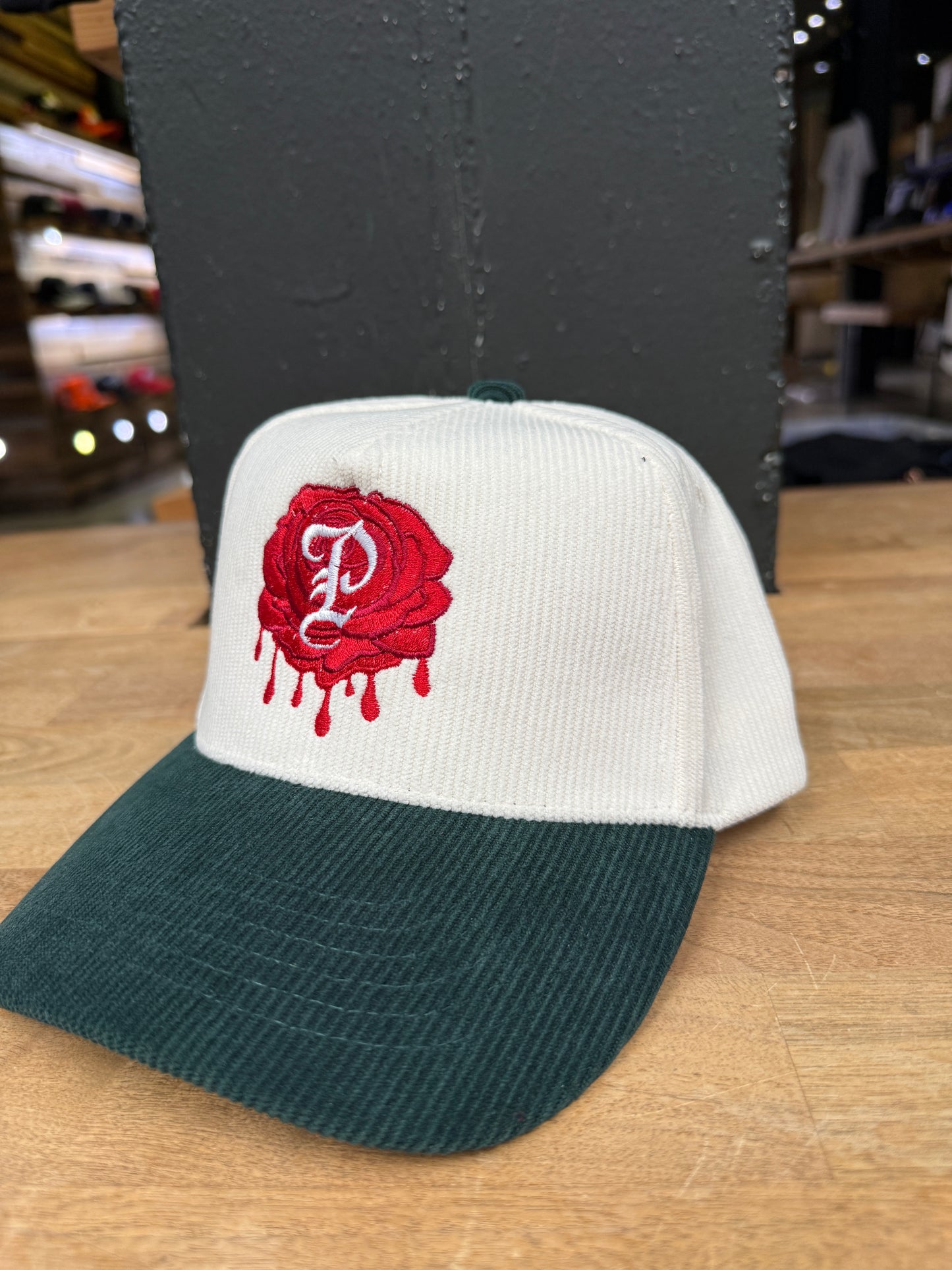 Wolf Collection P Rose Stamp Corduroy Snapback White/Green