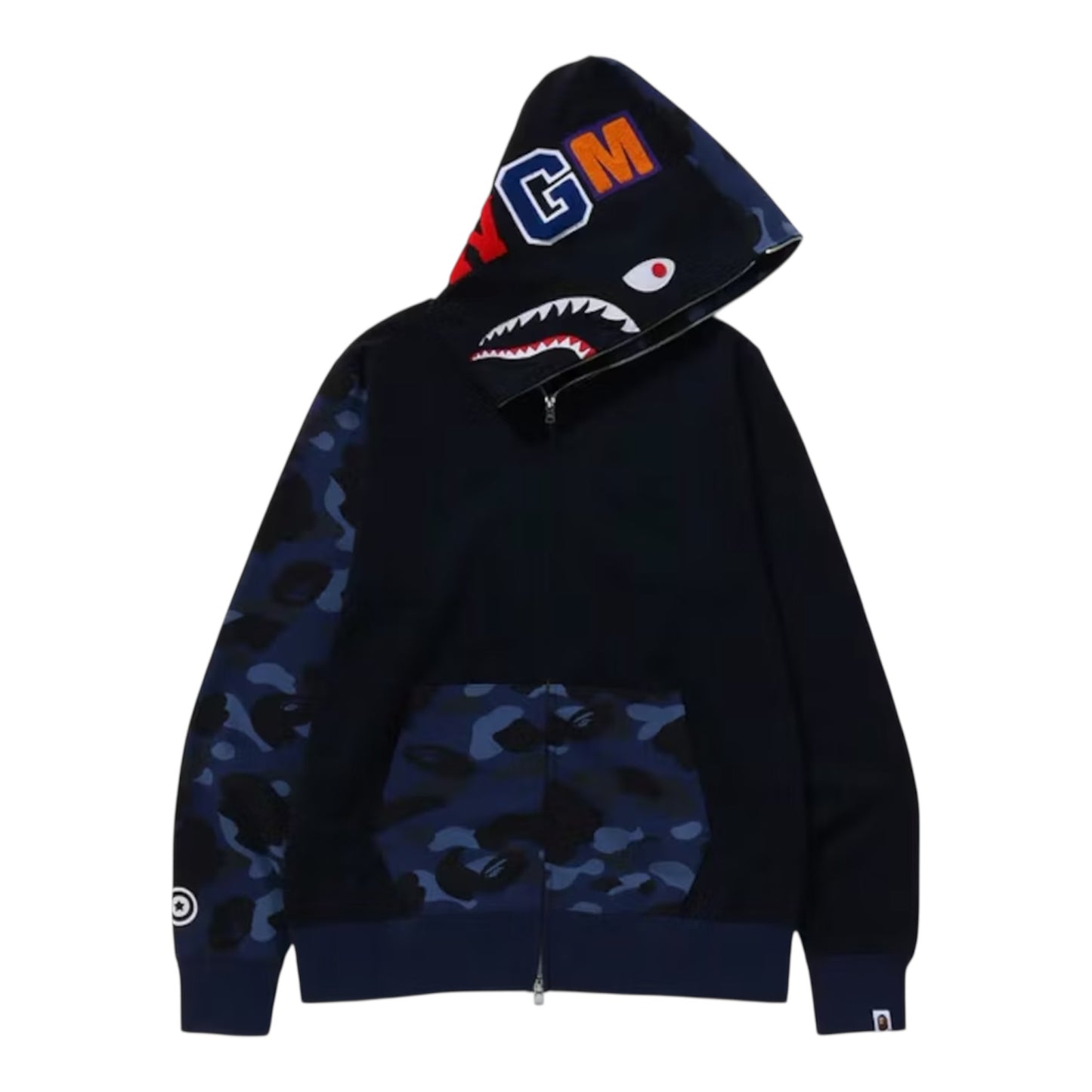 A Bathing Ape Shark Zip Up Hoody Black/ Blue Camo XL