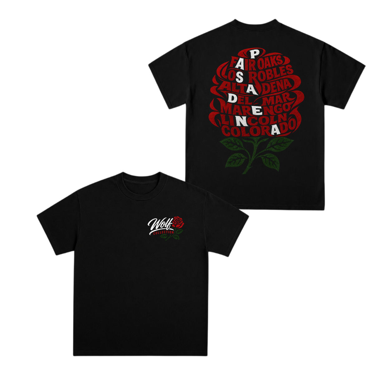 Wolf Collection Pasadena Streets Rose T-Shirt Black