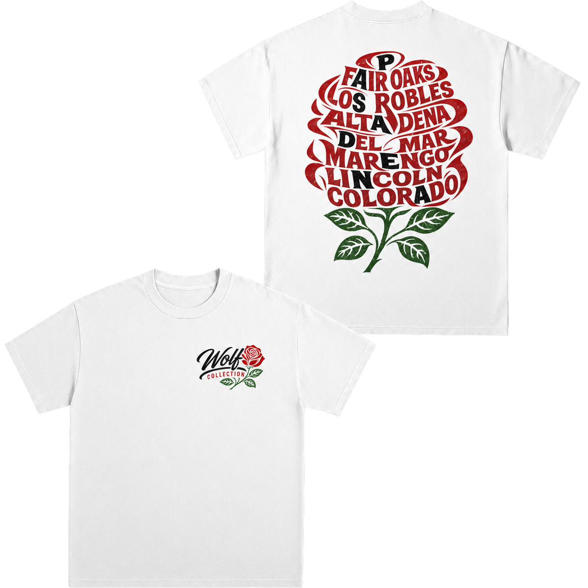Wolf Collection Pasadena Streets Rose T-Shirt White