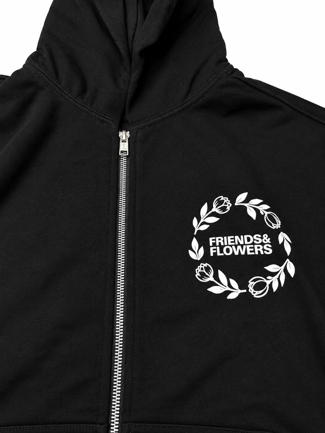 Wreath Logo Cropped Zip-Up Hoodie Black