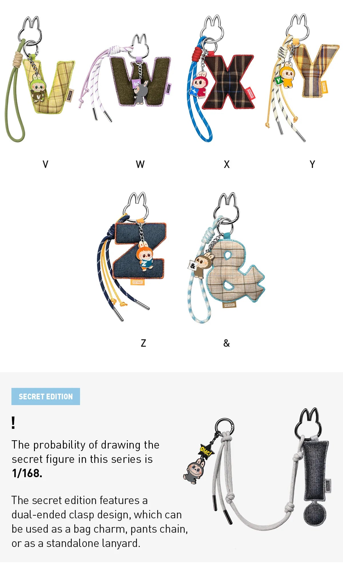 Pin For Love Labubu Letter Pendant Keychain (N-Z)