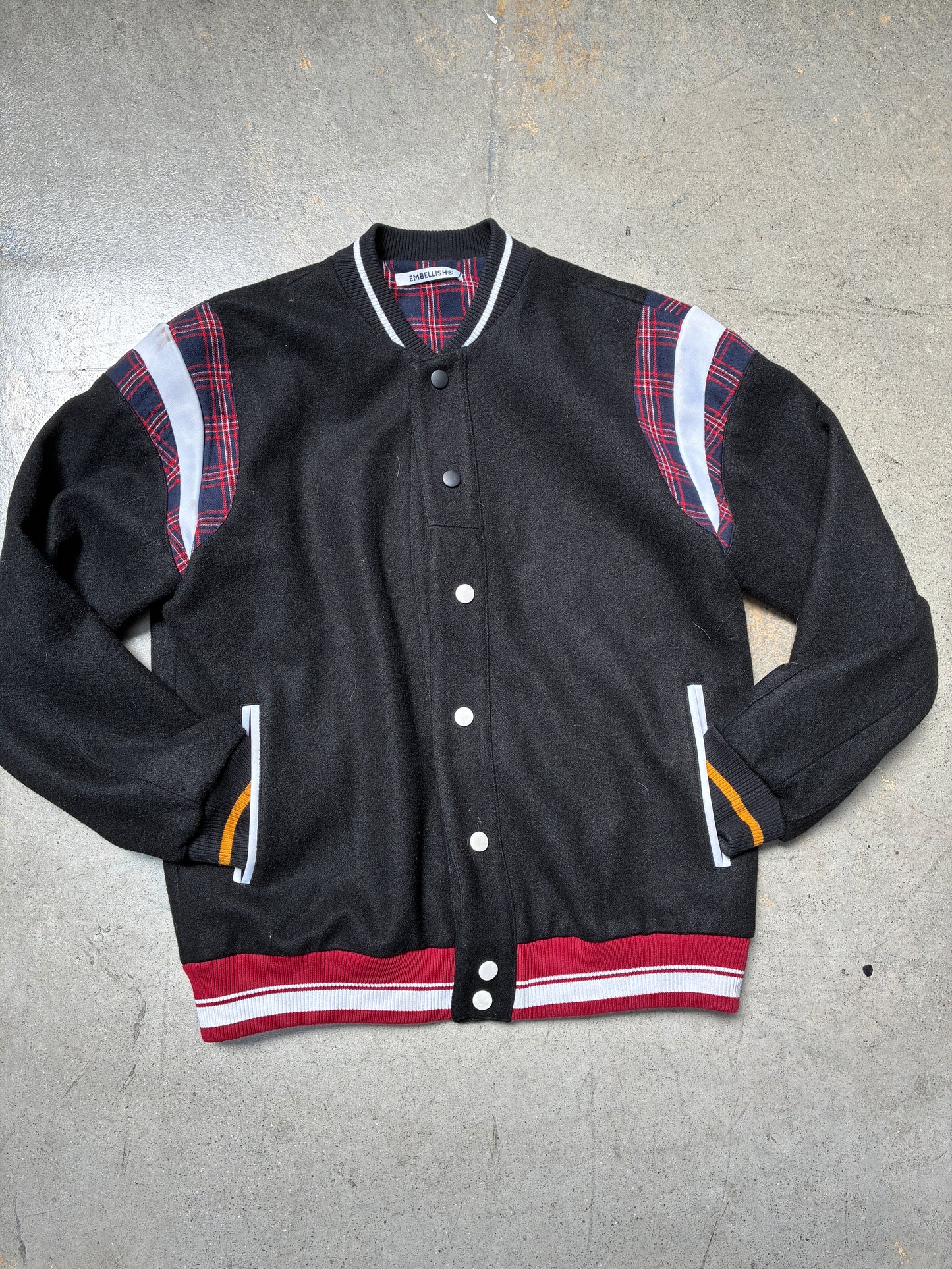 Embelish Varsity Jacket Black/Red/Flannel (Large) (Pre-Owned)