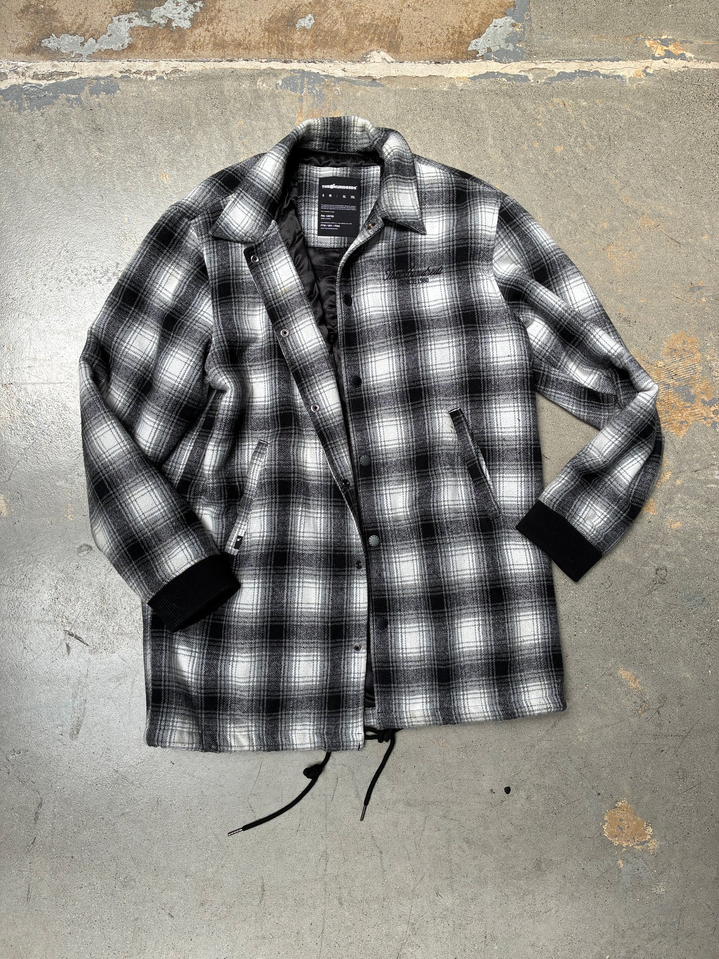 The Hundreds Monochrome Plaid Trench Coat Jacket (Large) (Pre-Owned)