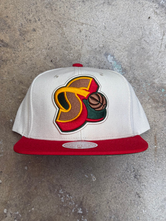 Mitchell & Ness Seattle Supersonics HWC XL Logo Snapback Natural/Red