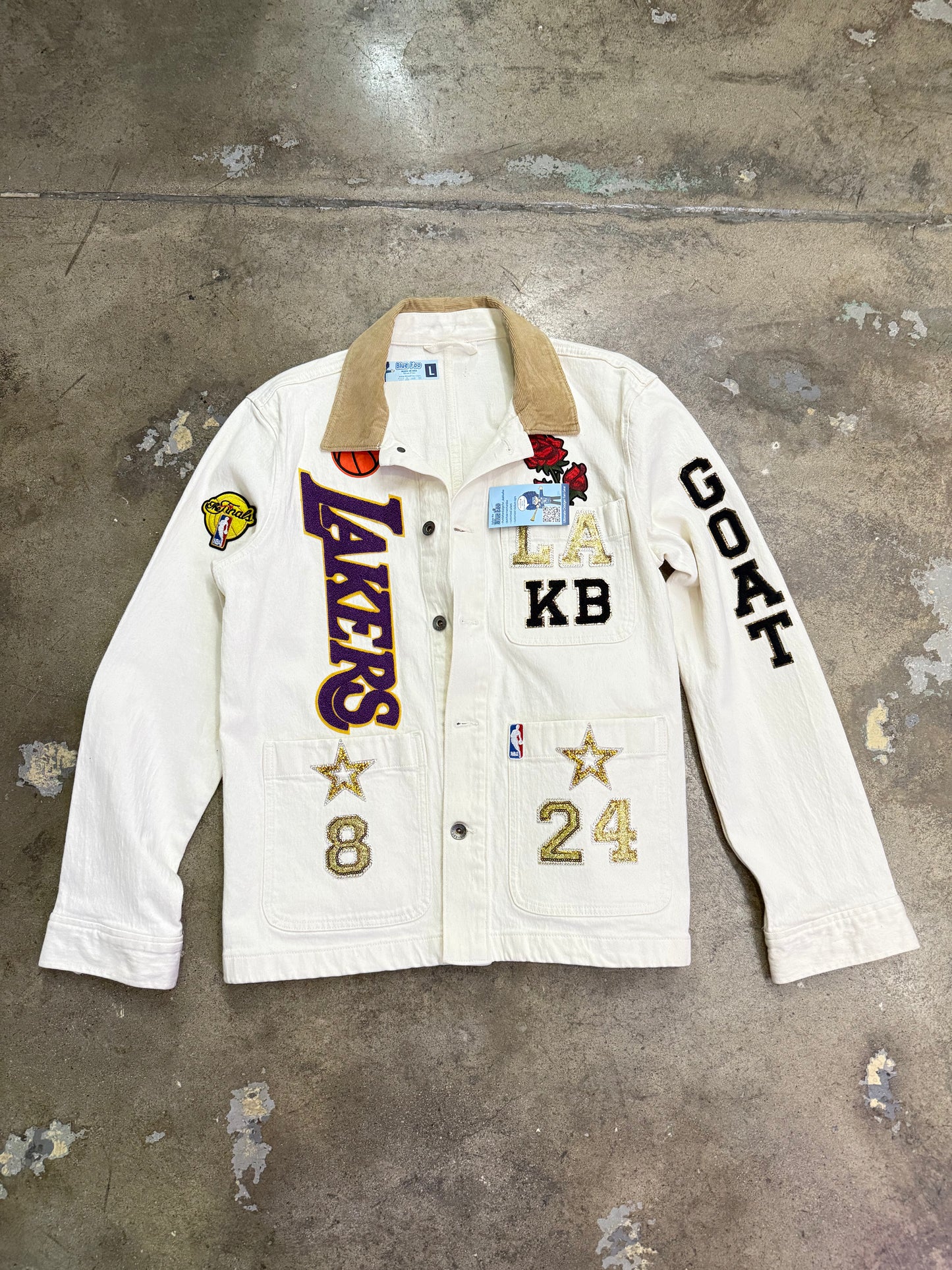 Blue Foo Custom Kobe Denim Jacket White Large