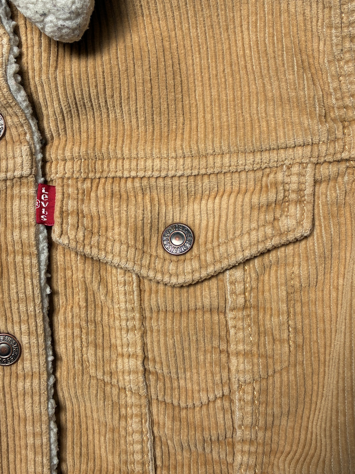 Women's Levi's Sherpa Lined Corduroy Jacket Tan Small (Pre-Owned)