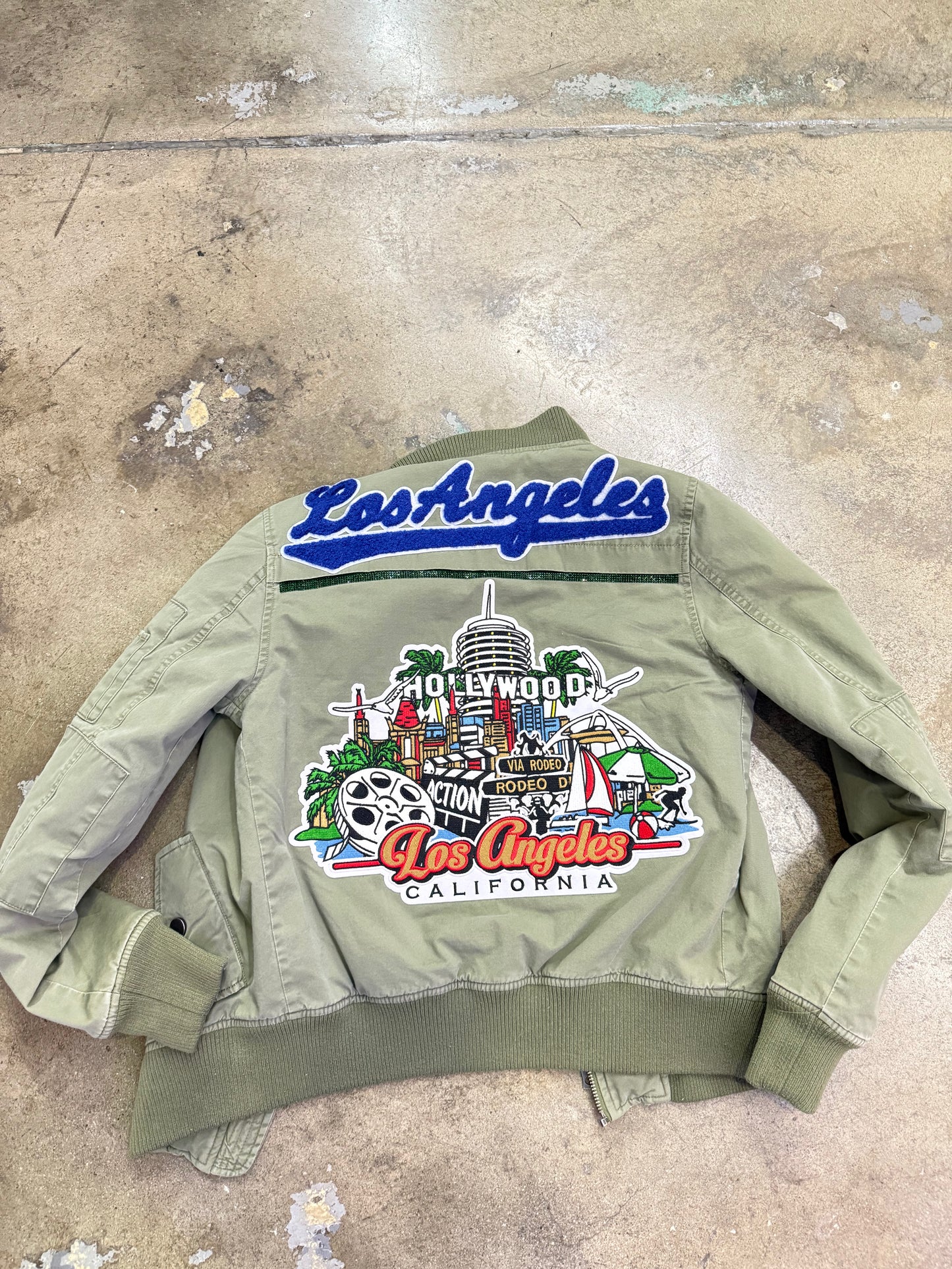 Blue Foo Custom Women's Dodgers Hollywood Bomber Jacket Olive Small