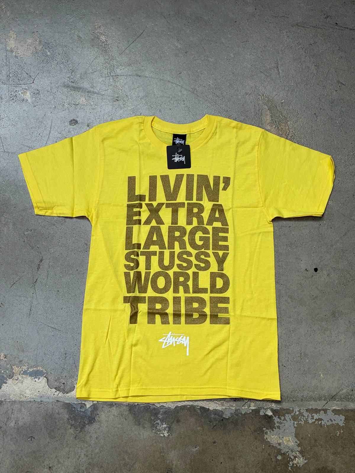 Stussy Livin' Extra Large T-Shirt Yellow Small