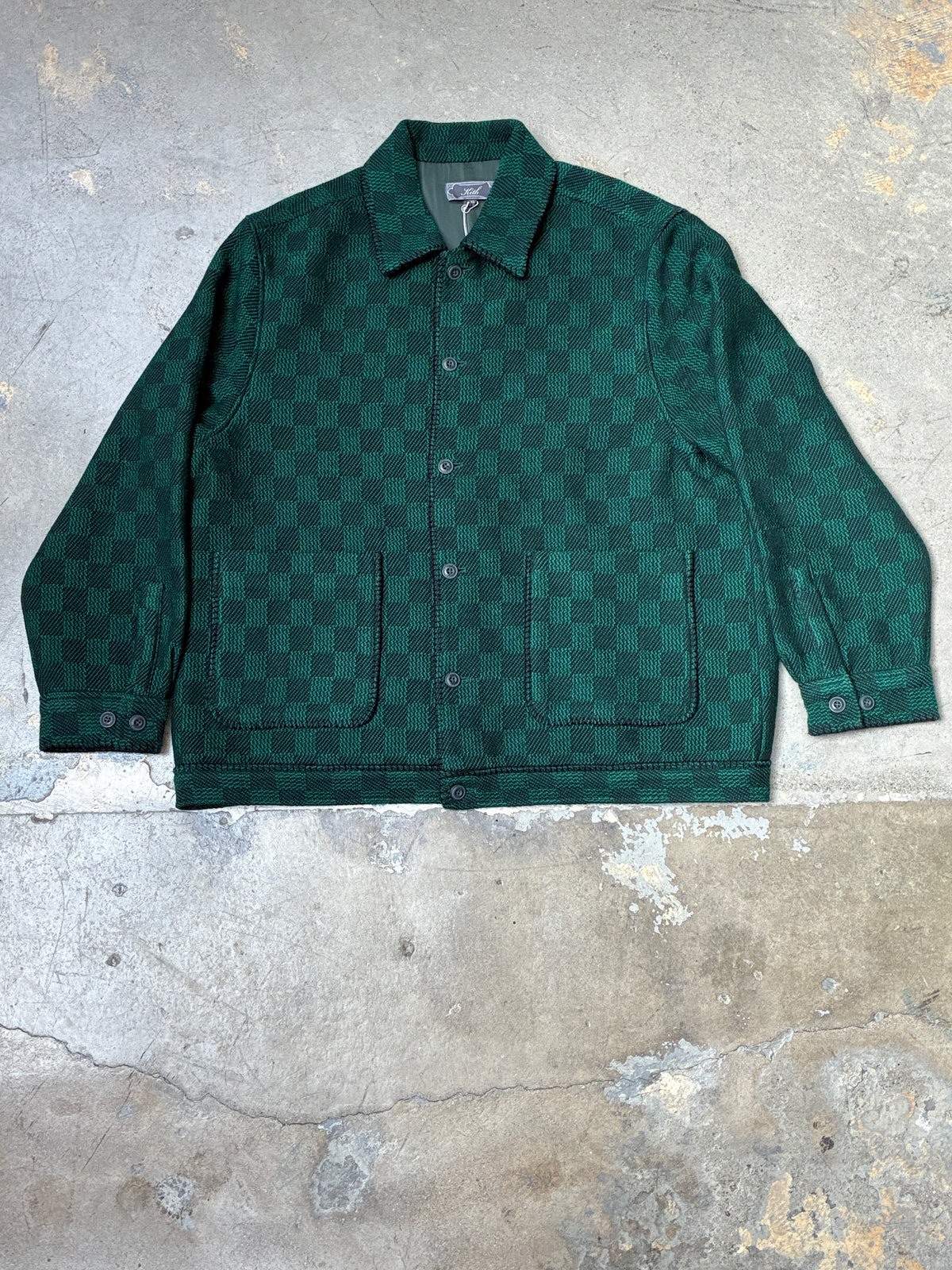 Kith Check Boucle Boxy Collard Overshirt (Ivy green)