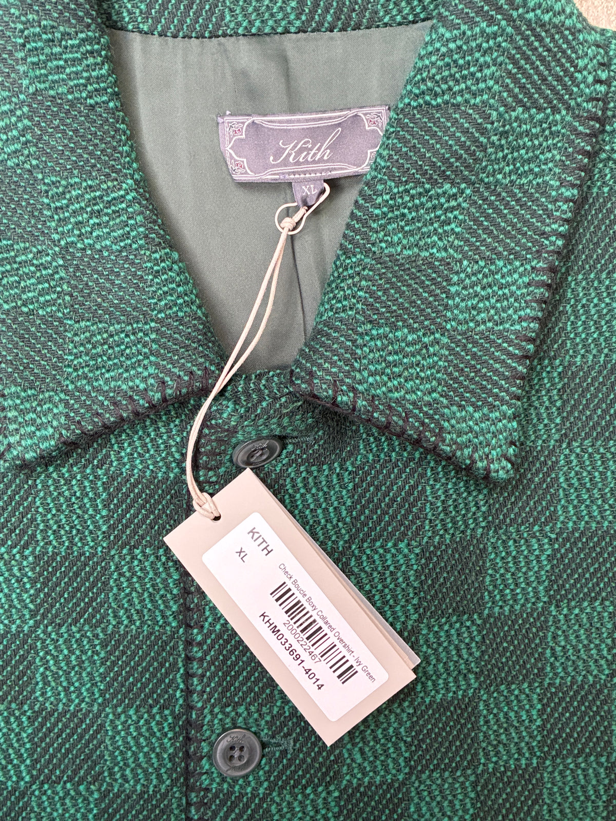 Kith Check Boucle Boxy Collard Overshirt (Ivy green)