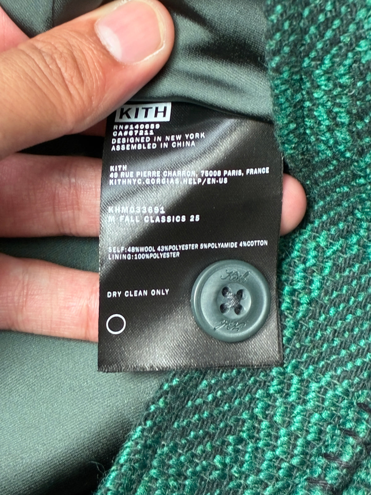 Kith Check Boucle Boxy Collard Overshirt (Ivy green)