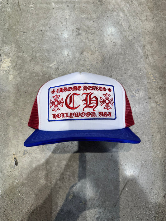 Chrome Hearts "CH" Mesh Trucker Red/White/Blue