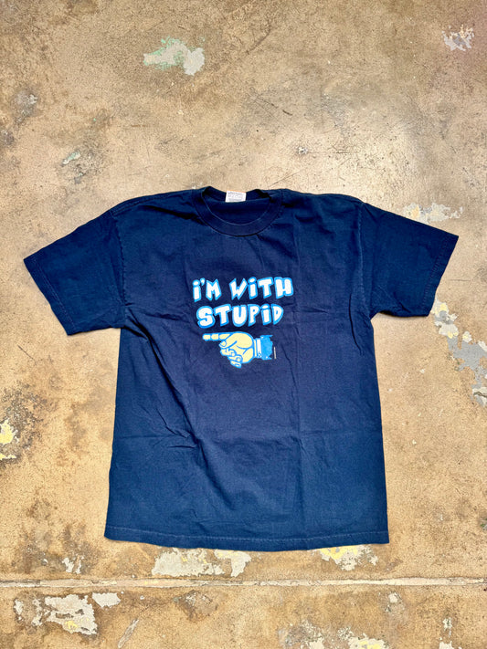 Vintage Orange Dingo Im with stupid tee Navy Large