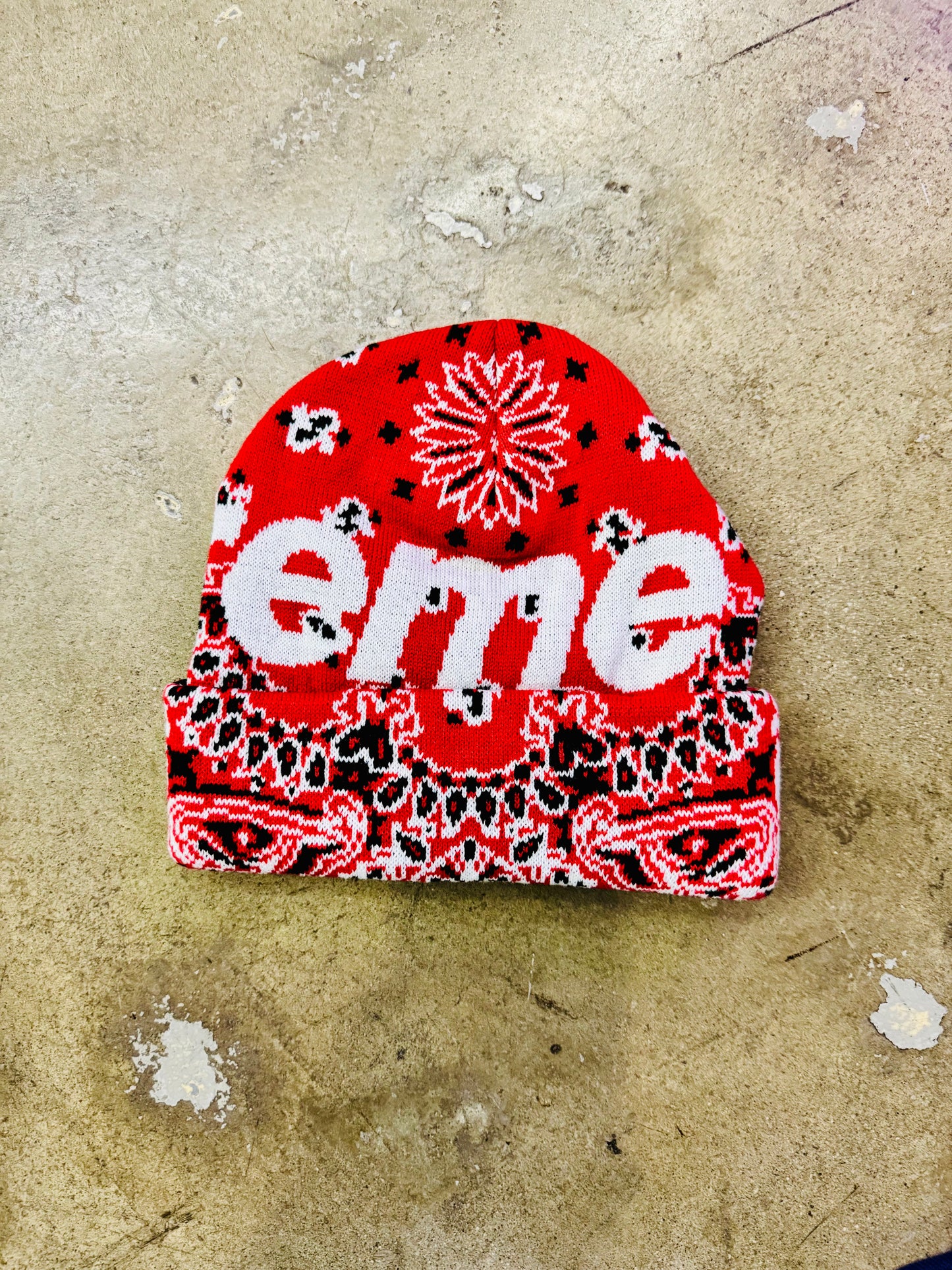 Supreme Bandana Big Logo Beanie RED