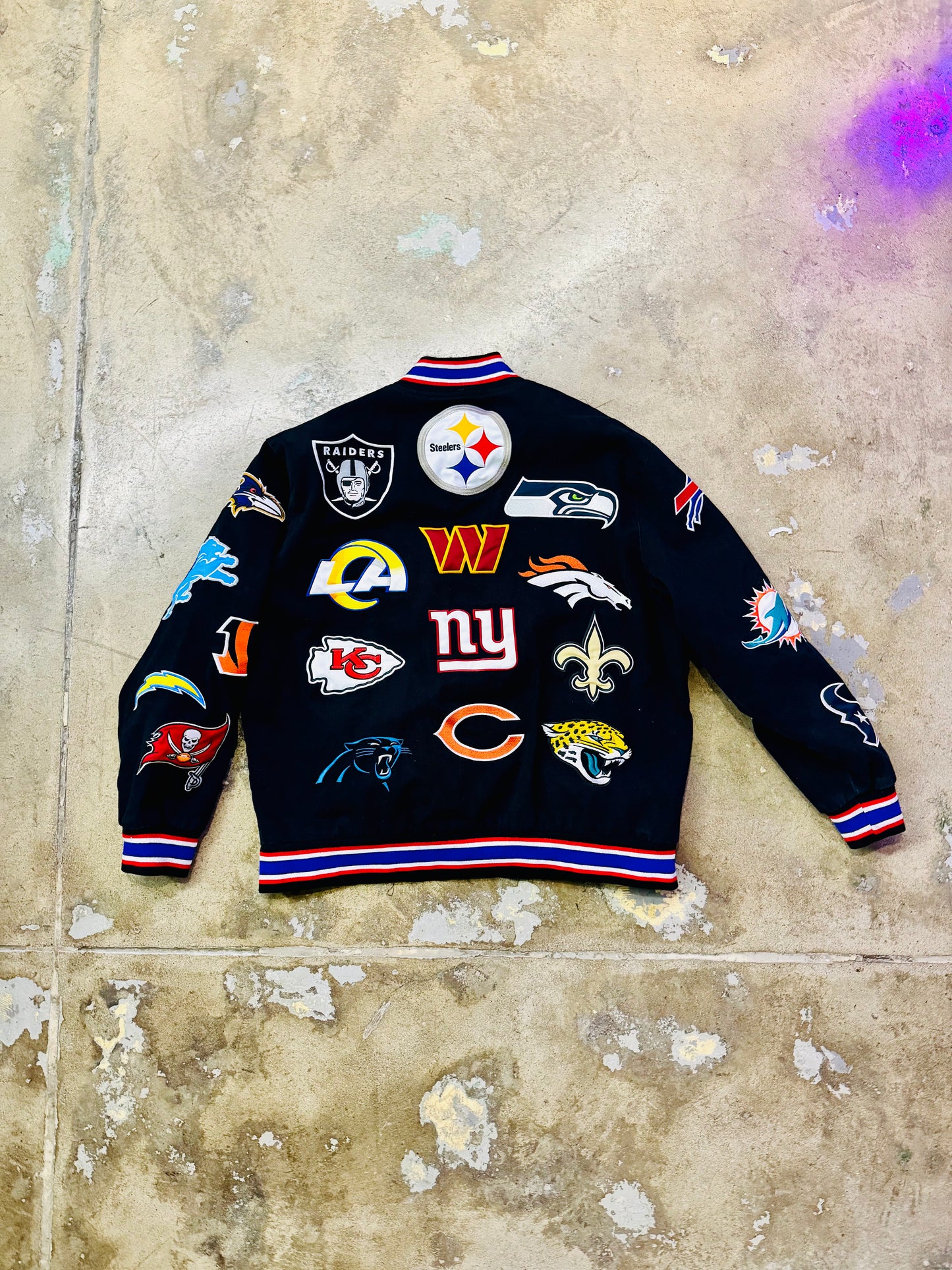 Vintage Jeff Hamilton NFL Team Logos Jacket Black XL