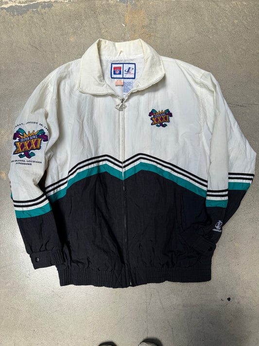 Super Bowl XXXI Vintage Windbreaker Jacket White/Black Large (Used)