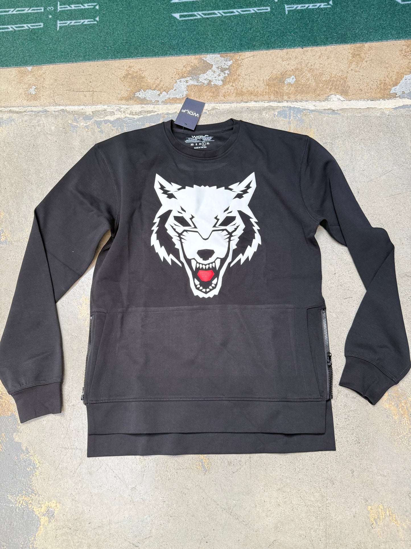 Wolf Collection Logo Front Pocket Crewneck Black