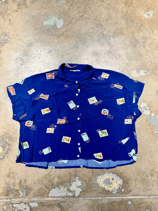 Jane + Delance Postage Top Blue Womens XL