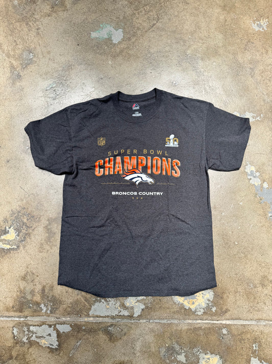 Majestic Denver Broncos Super Bowl Champs T Shirt Charcoal L