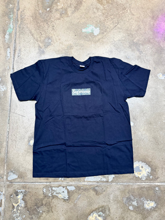Supreme Navy Paisley Box Logo T Shirt Navy XL