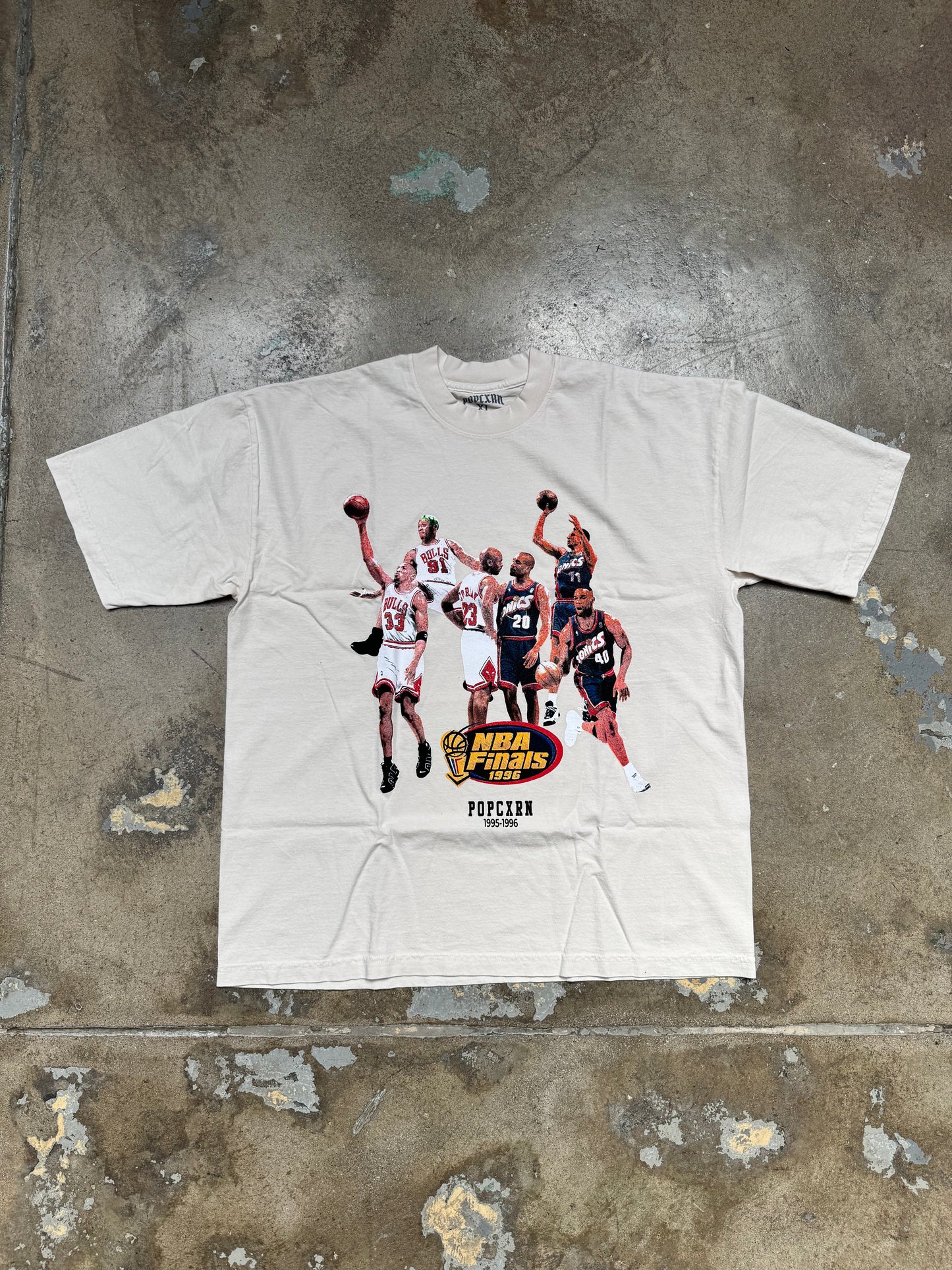 Popcxrn "The 1996 NBA Finals Chicago Bull VS Seattle Super Sonics Stats" T Shirt Off White