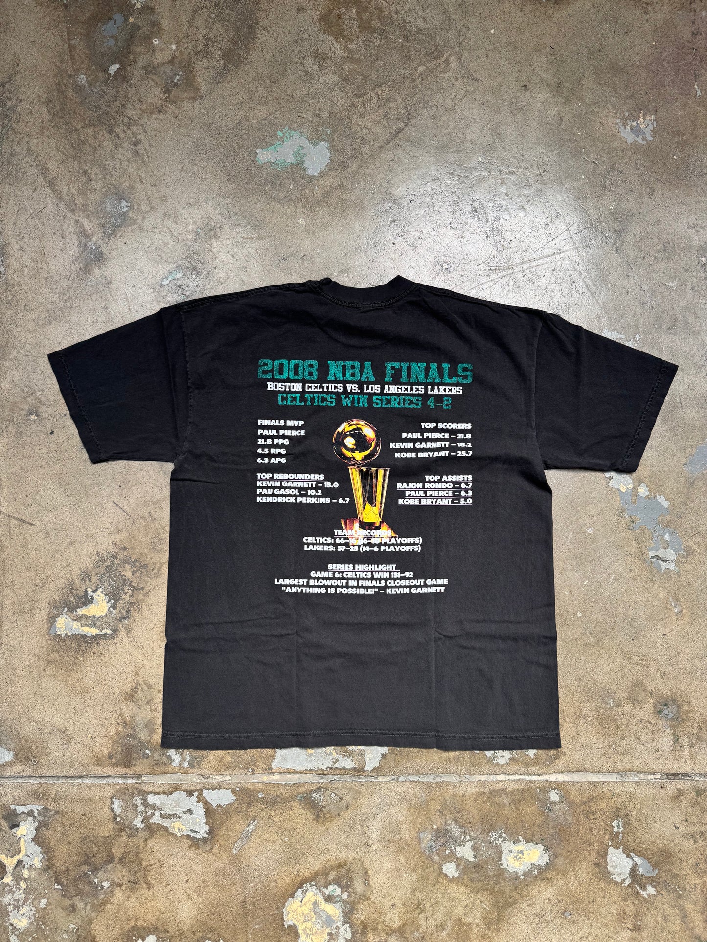 Popcxrn "The 2008 Finals Los Angeles Lakers VS Boston Celtics Stats" T shirt Washed Black