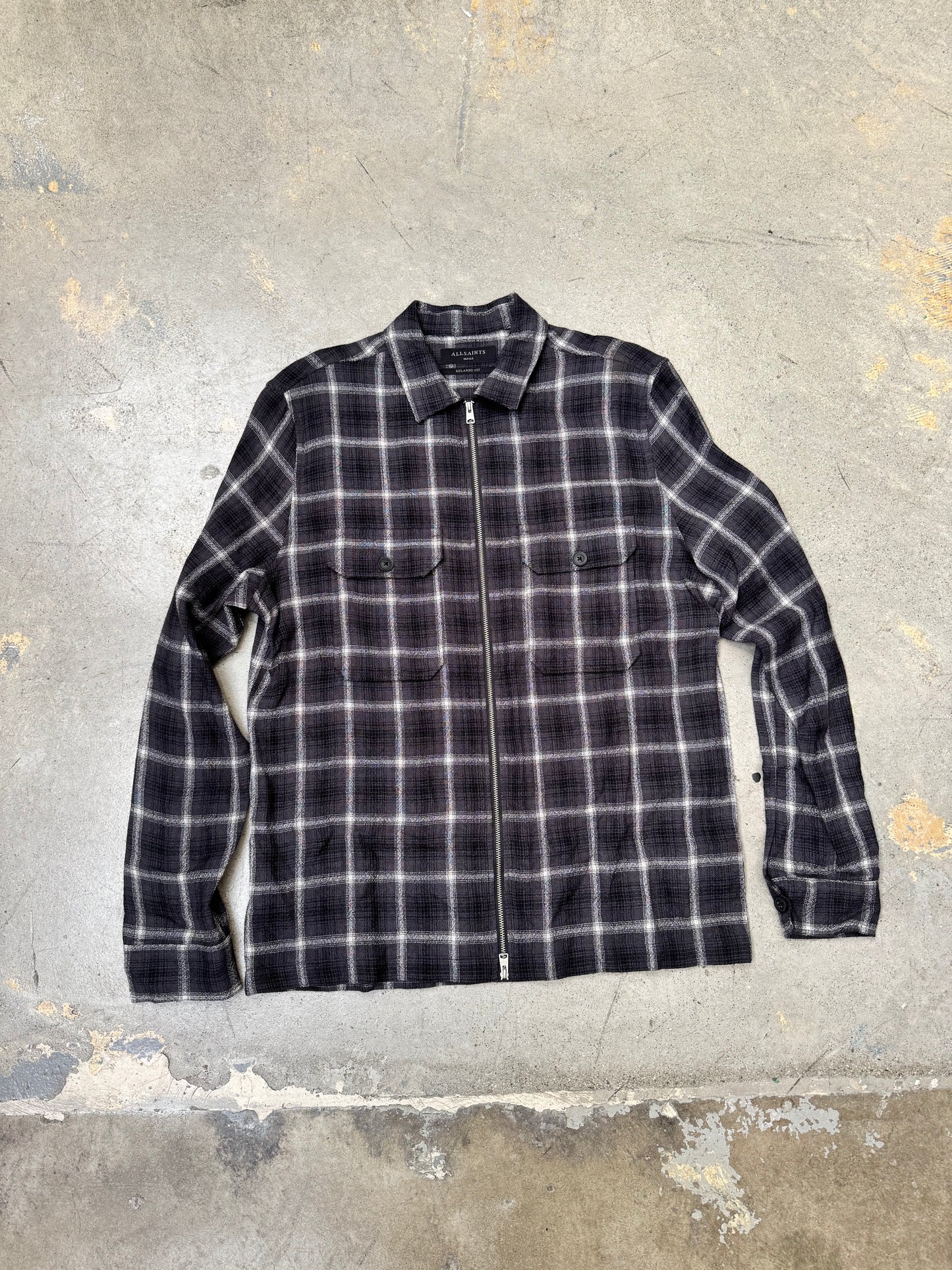 All Saints Flannel Zip-up Black/White