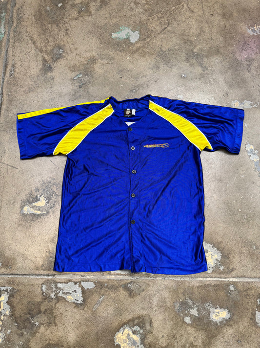 School Of Hard Knocks Button up Baseball Jersey Blue/Yellow XL