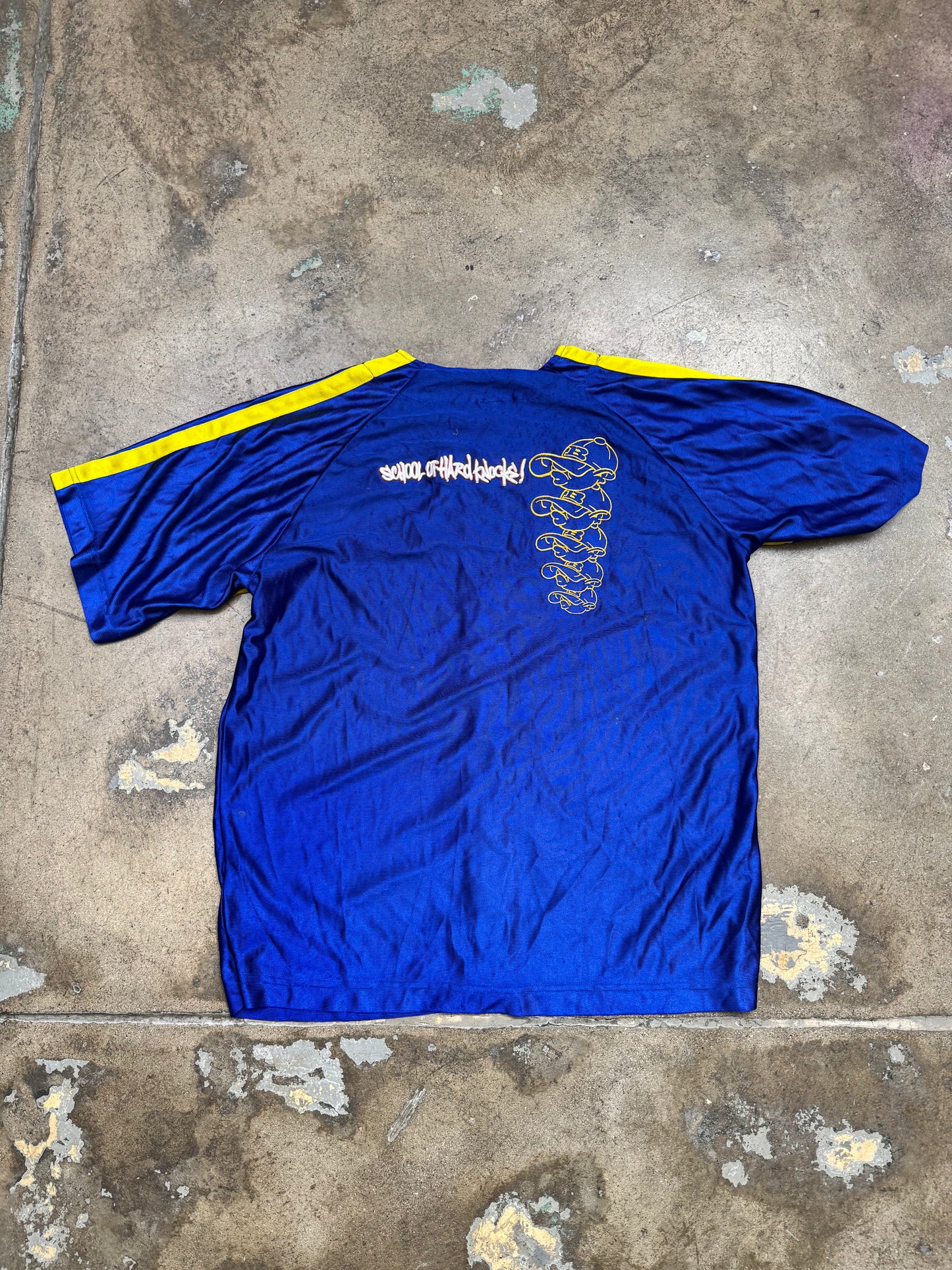 School Of Hard Knocks Button up Baseball Jersey Blue/Yellow XL