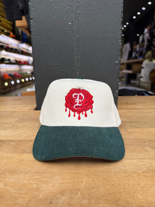 Wolf Collection P Rose Stamp Corduroy Snapback White/Green