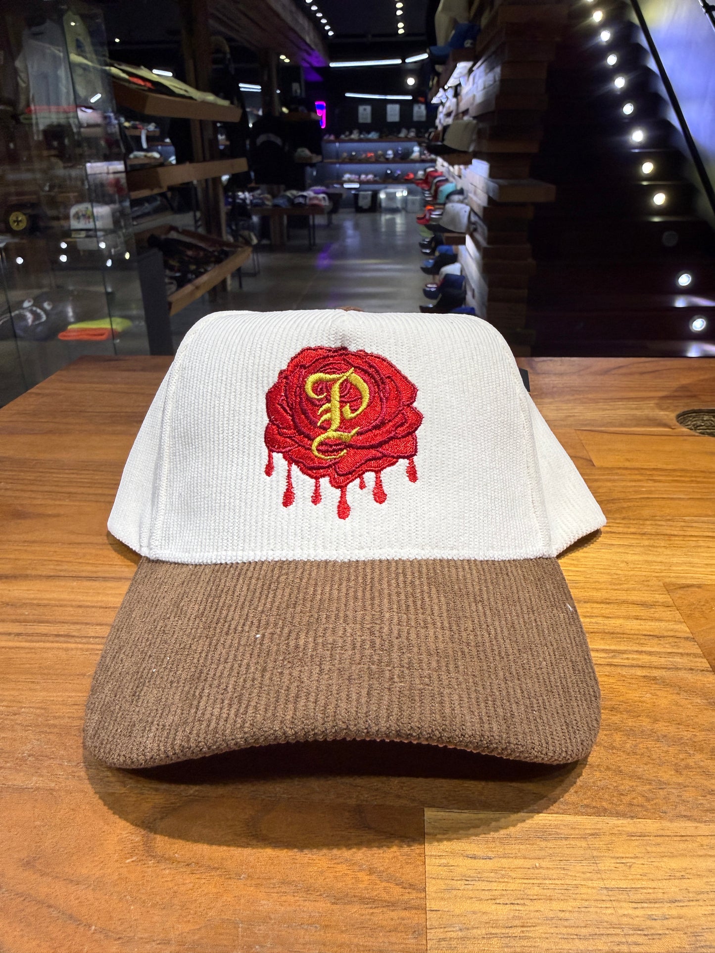 Wolf Collection P Rose Stamp White/Brown/Pink Corduroy Snapback