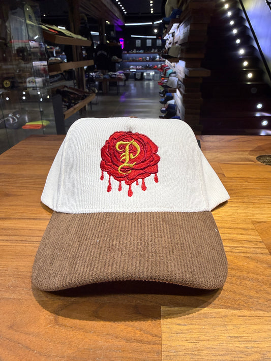 Wolf Collection P Rose Stamp White/Brown/Pink Corduroy Snapback