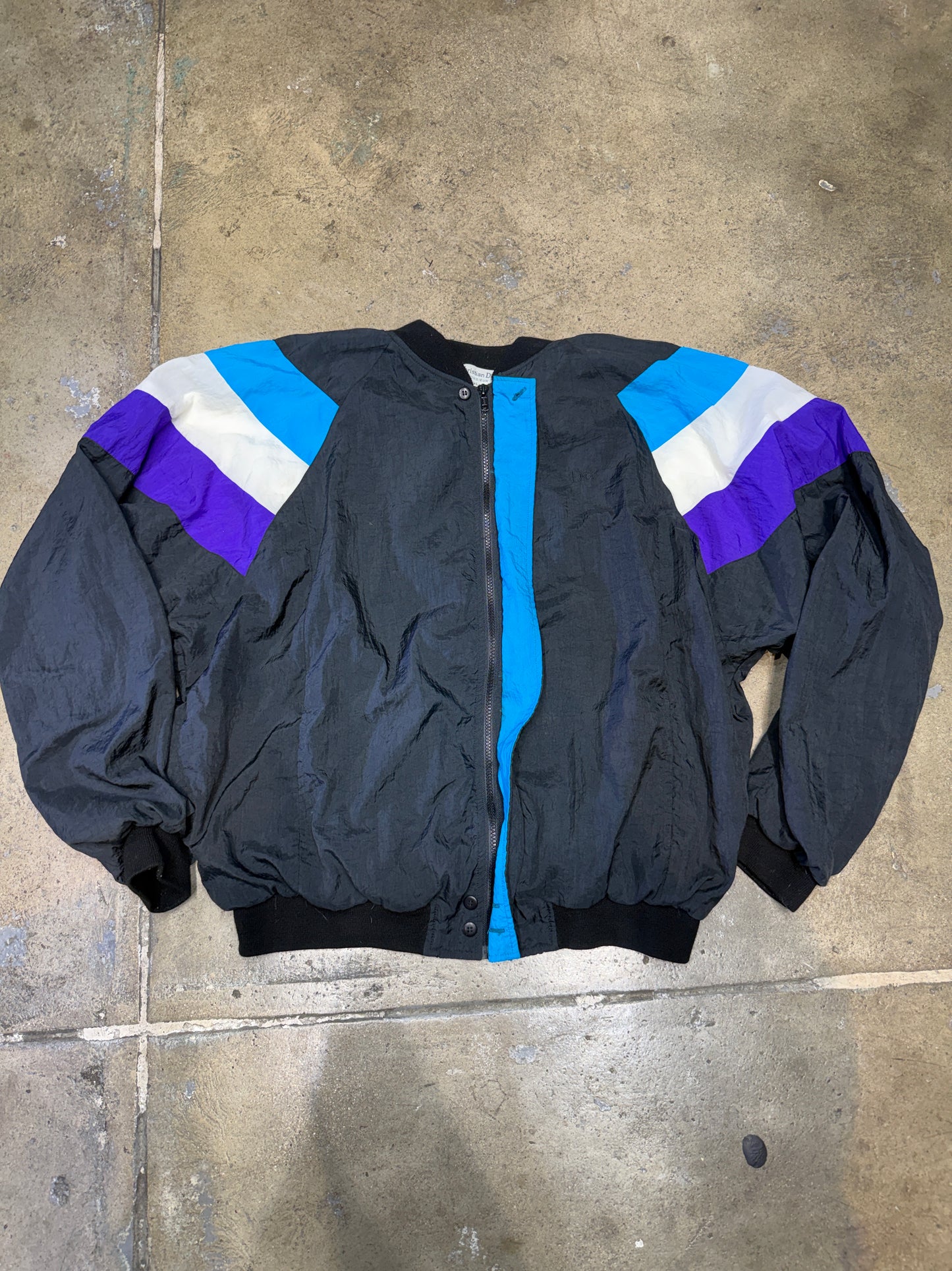 Christian Dior Vintage Windbreaker Track Jacket Black/Teal/Purple XL