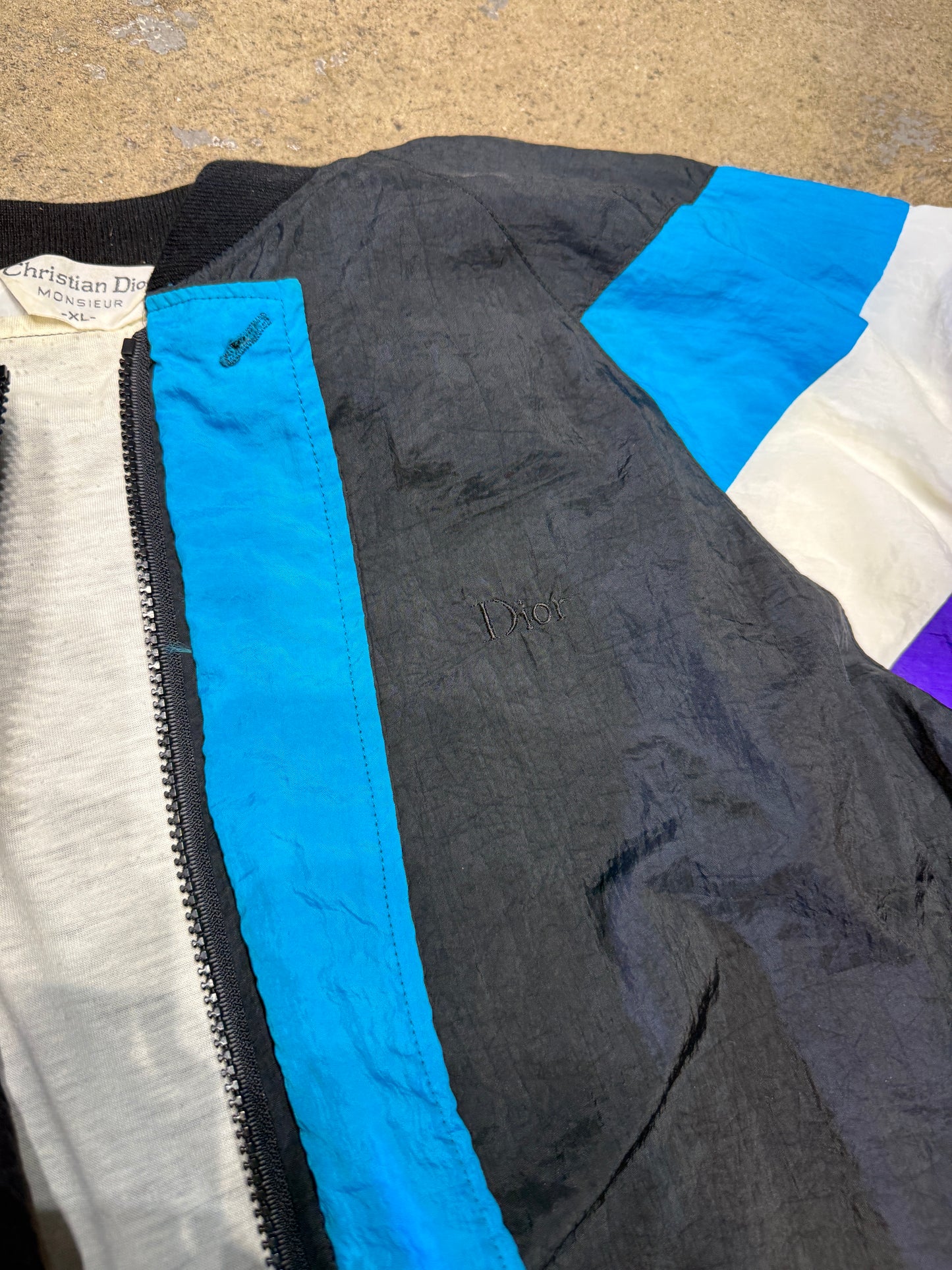 Christian Dior Vintage Windbreaker Track Jacket Black/Teal/Purple XL