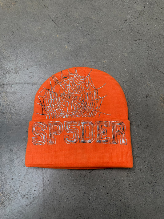 SP5DER Web Rhinestone Beanie Orange
