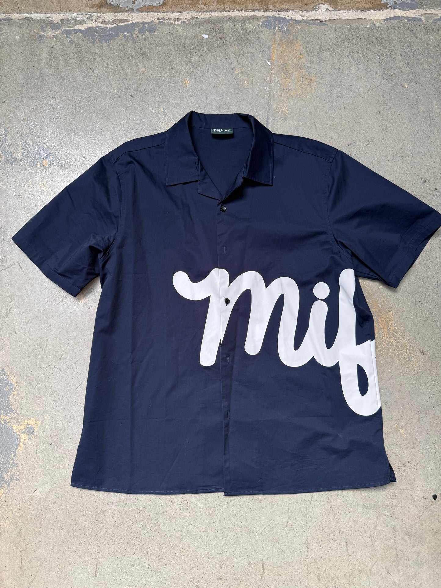 Mifland Script Logo Camp Shirt Navy Large (Pre-Owned)