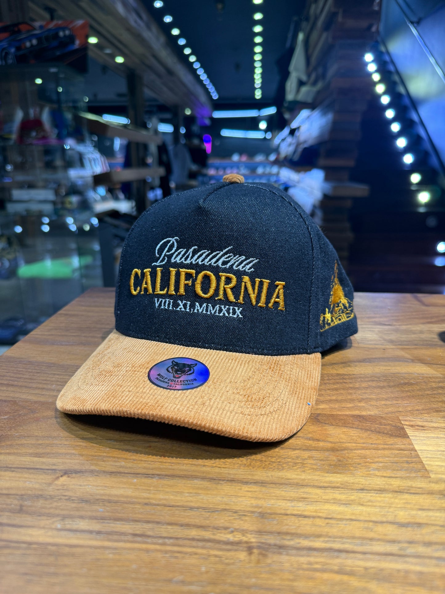 Wolf Collection Pasadena Roman Numerals Black Denim / Gold Corduroy Snapback