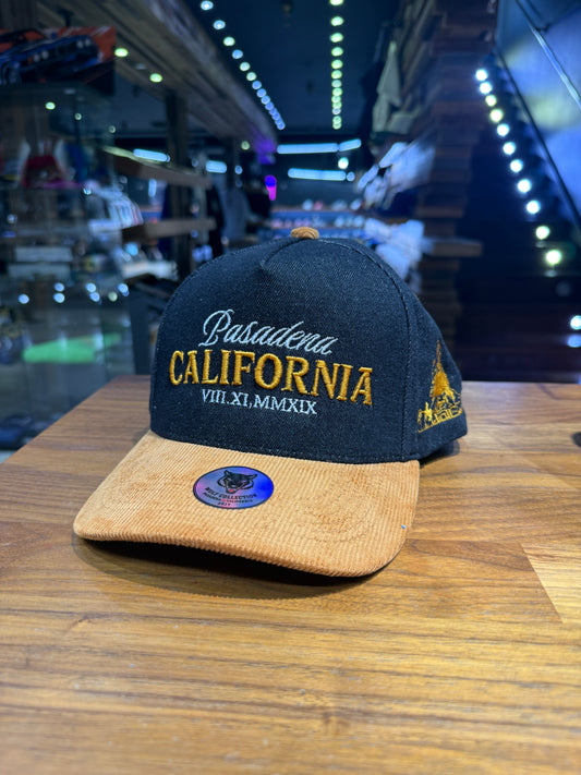 Wolf Collection Pasadena Roman Numerals Black Denim / Gold Corduroy Snapback