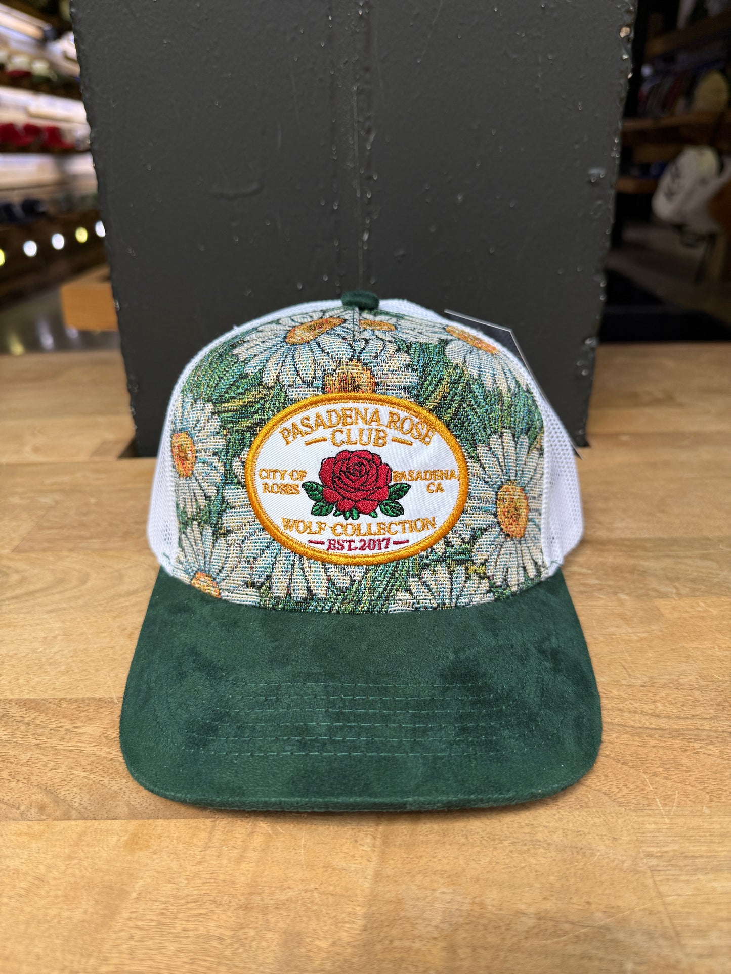 Wolf Collection Pasadena Rose Club Jacquard Print Trucker Green/White