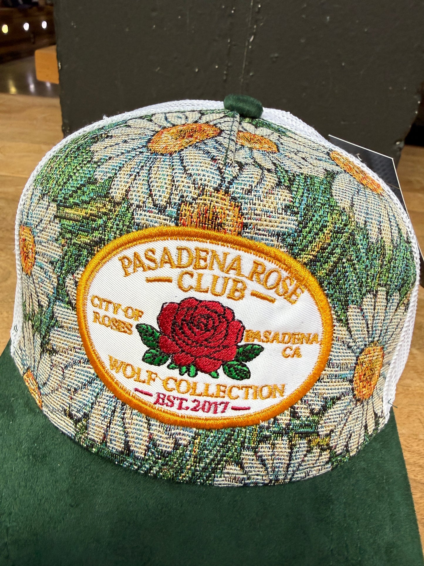 Wolf Collection Pasadena Rose Club Jacquard Print Trucker Green/White