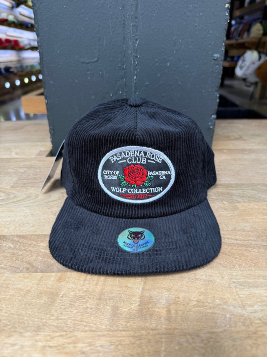 Wolf Collection Pasadena Rose Club Patch Corduroy Strapback Black