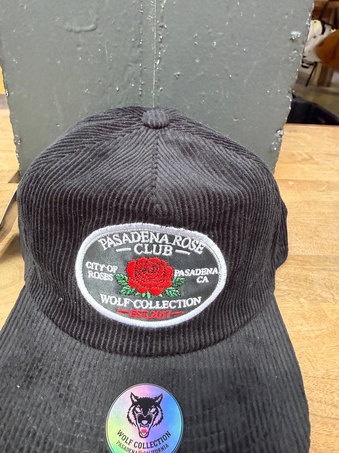 Wolf Collection Pasadena Rose Club Patch Corduroy Strapback Black