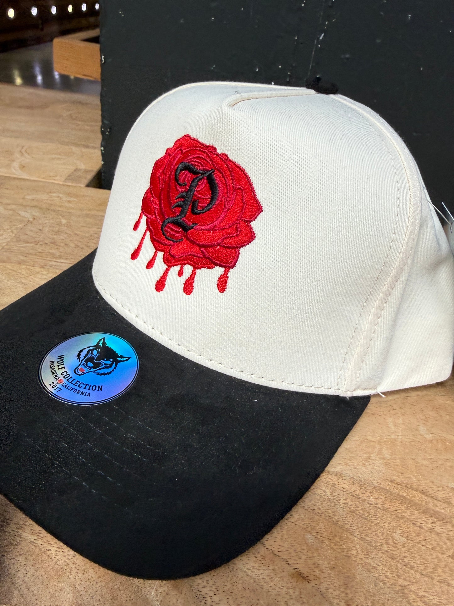 Wolf Collection P Rose Stamp Snapback Chrome/Black Suede